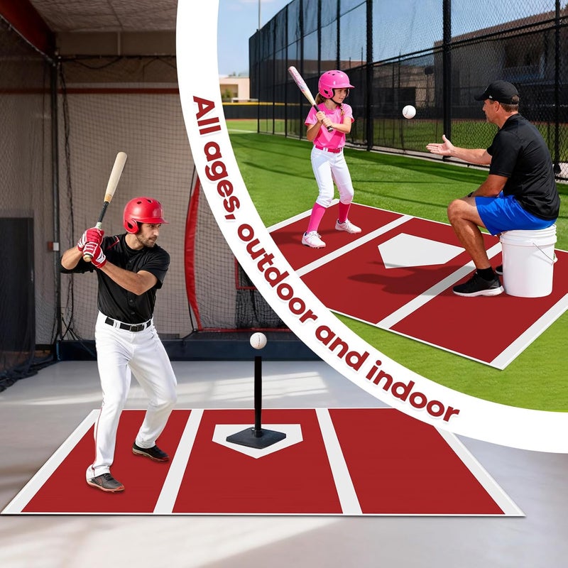 Wibeelee 6 x 4 ft Baseball Hitting Mat with Non-Slip Rubber Backing High-Visibility Printed Stripes Cushioned Surface Durable Indoor/Outdoor Batting Mat Portable Batting Stance Practice Mat - Image 3